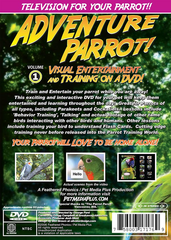 Adventure Parrot DVD Volume 1: Visual Training & Entertainment For Your Bird - Pet Media Plus