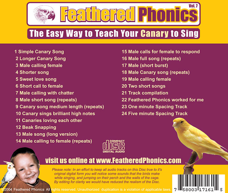 Feathered Phonics CD 7: The Easy Way to Teach & Train Your Canary to Sing! - Pet Media Plus
