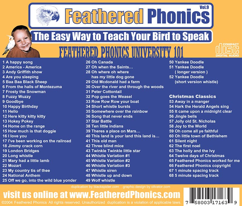 Feathered Phonics CD 9: Feathered Phonics University 101 - Teach Your Parrot or Bird to Speak! - Pet Media Plus