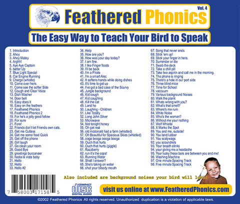 Feathered Phonics CD 4: Teach Your Bird or Parrot to Speak 96 More Words & Phrases! - Pet Media Plus